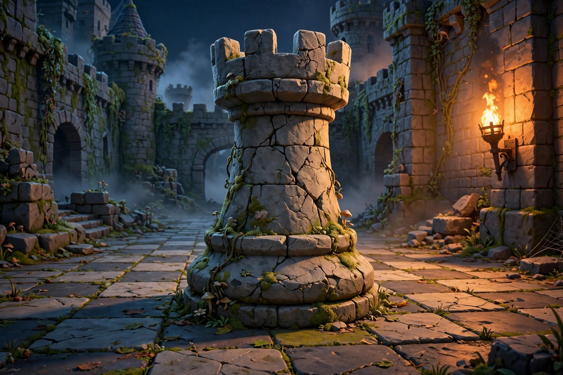A giant stone chess rook