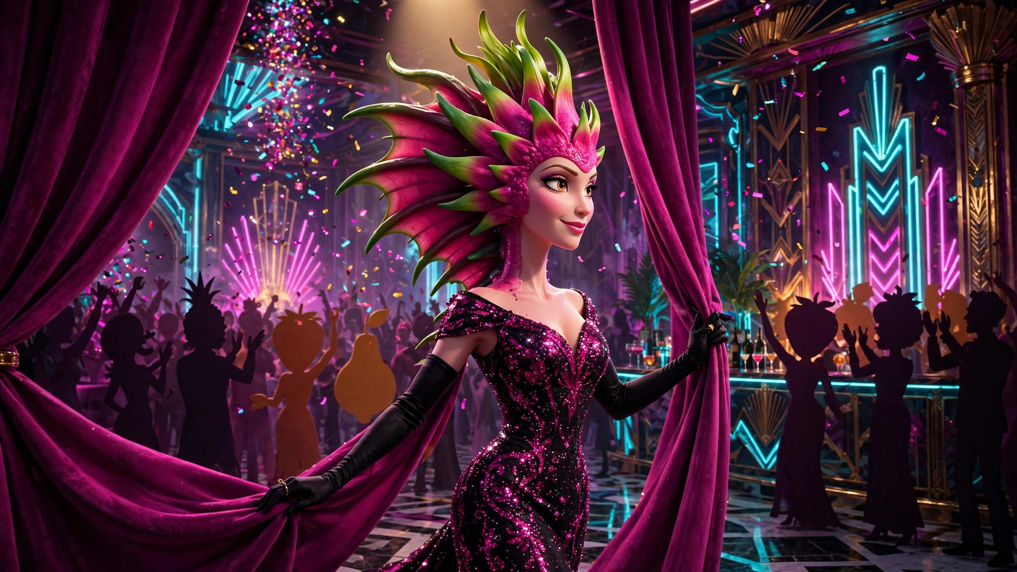 AI-generated dramatization art: Character moment 1 — Roxa Pitaya