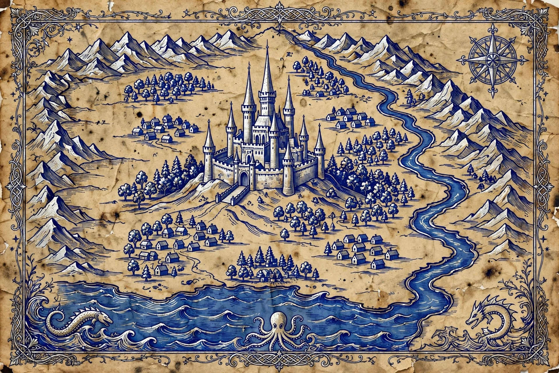 Storybook map of the kingdom of Valoria with Silverkeep Castle at its heart