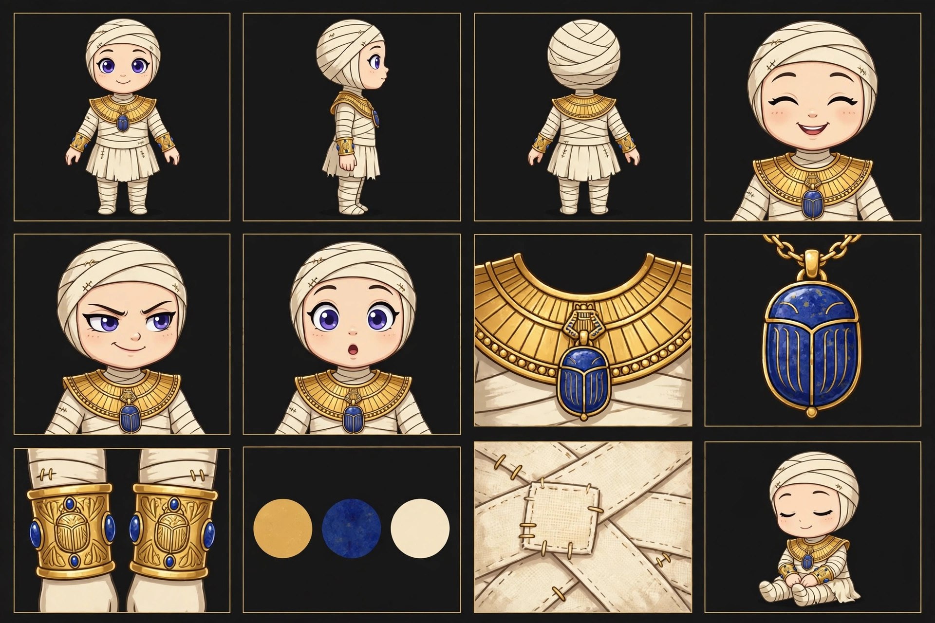 Character design reference sheet for Sandy Wraps