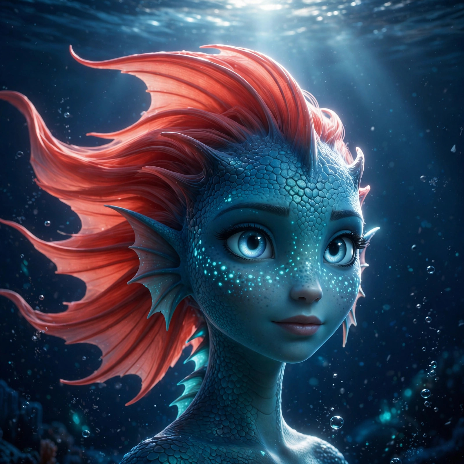 Portrait of the Sea Dragon Girl, moonlit from above