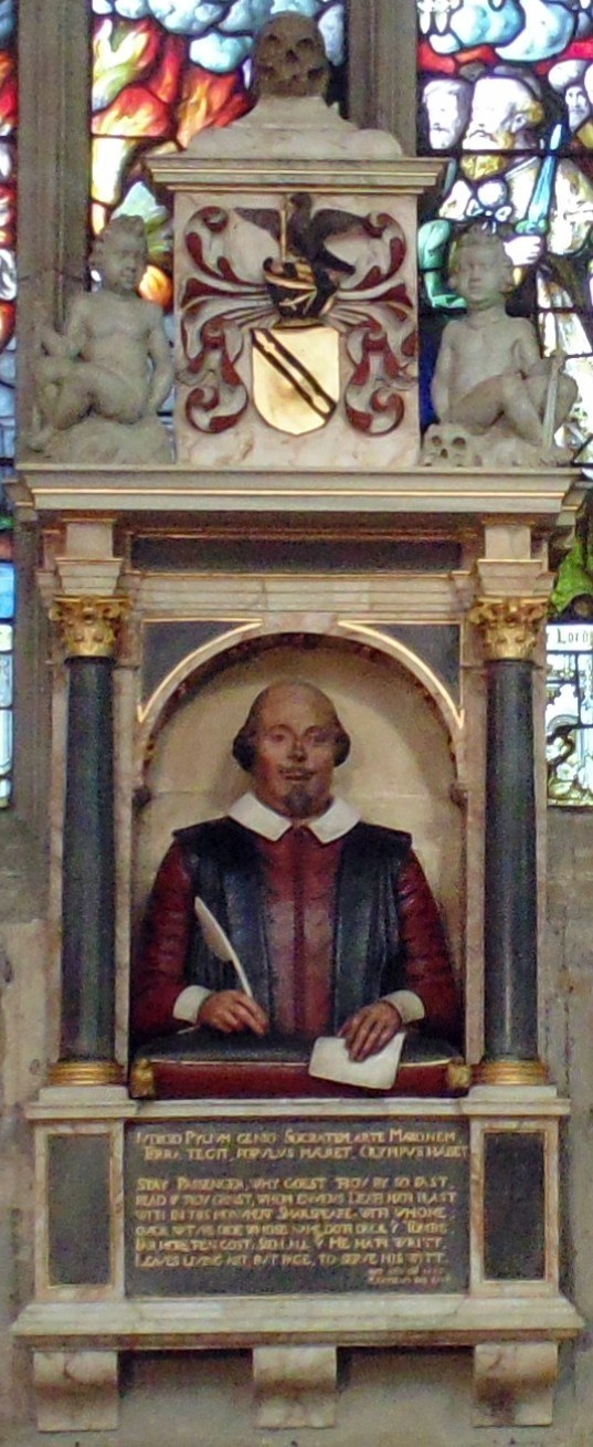 Shakespeare's funerary monument in Holy Trinity Church: a half-length bust of the poet holding a quill