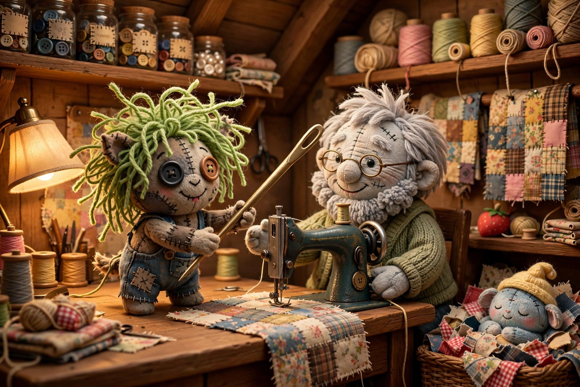 AI-generated scene art: Scene: The Mending Loft