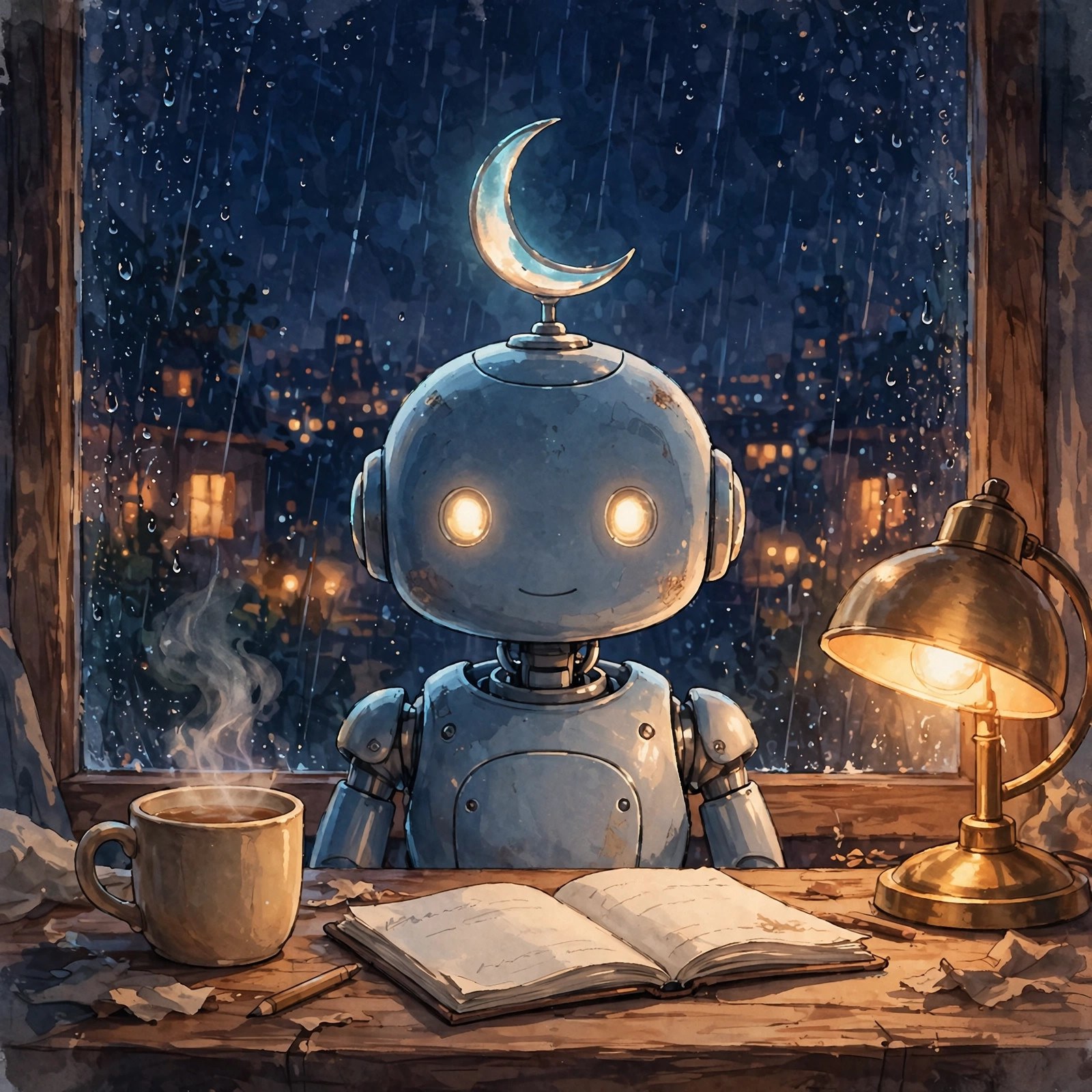 AI-generated illustration of the fictional Vizlings curious study companion persona Study with Luna