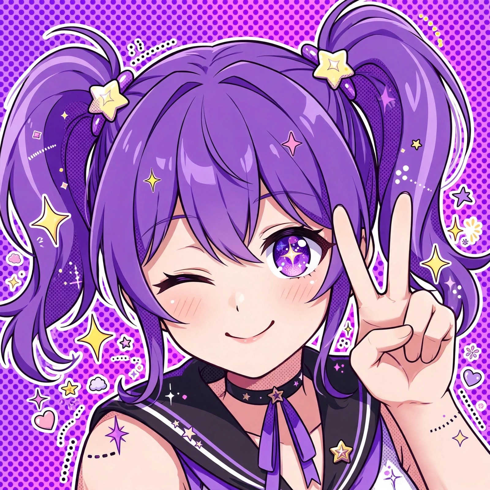 AI-generated close-up of Tansy winking and making a peace sign