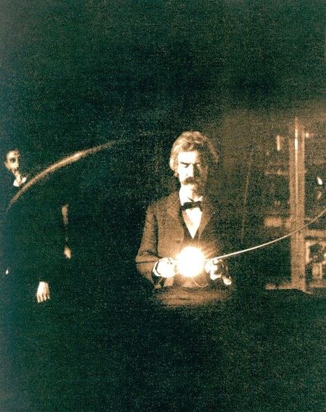 Mark Twain visiting Nikola Tesla's laboratory in 1894