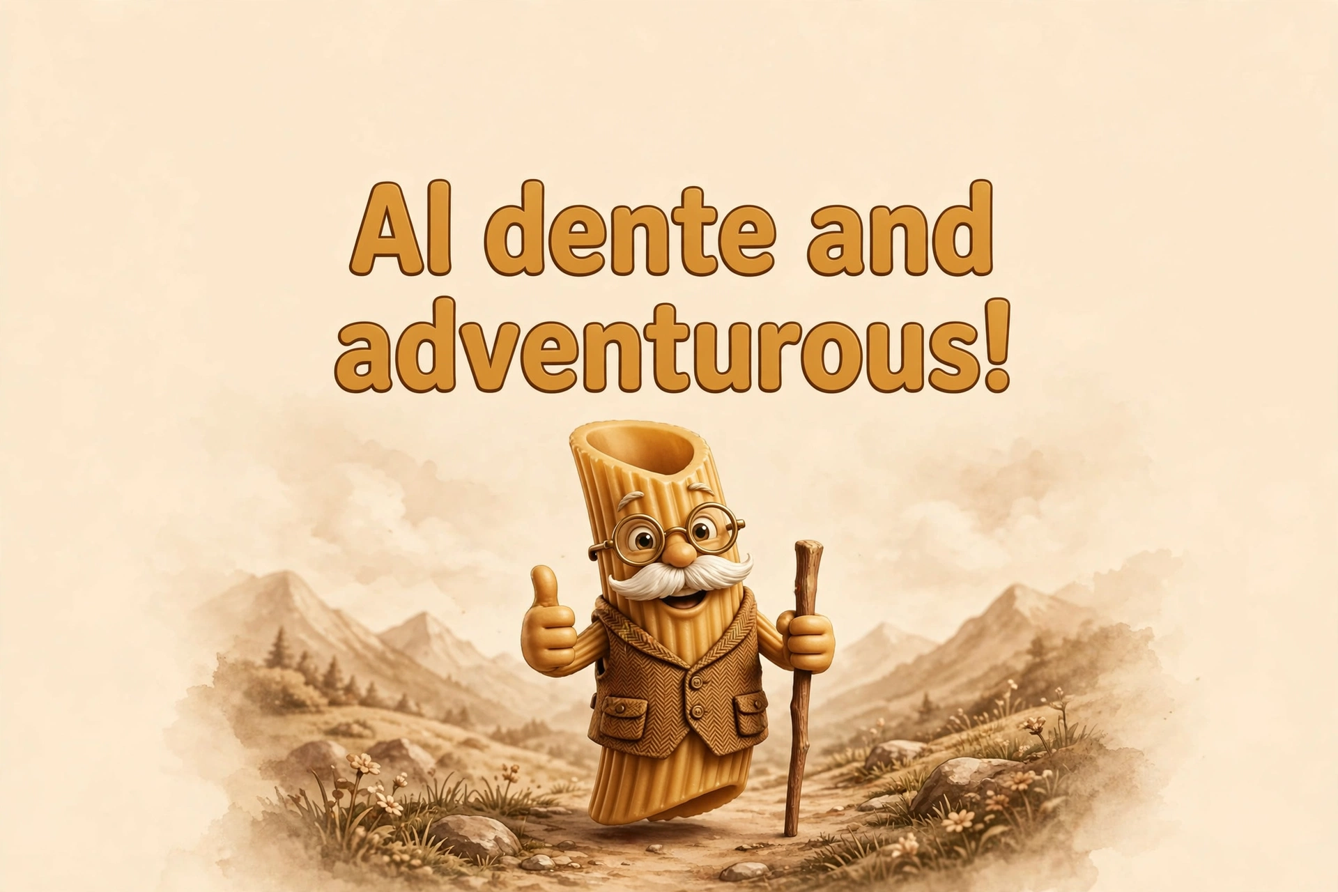 AI-generated dramatization: Uncle Penne social card — Al dente and adventurous!
