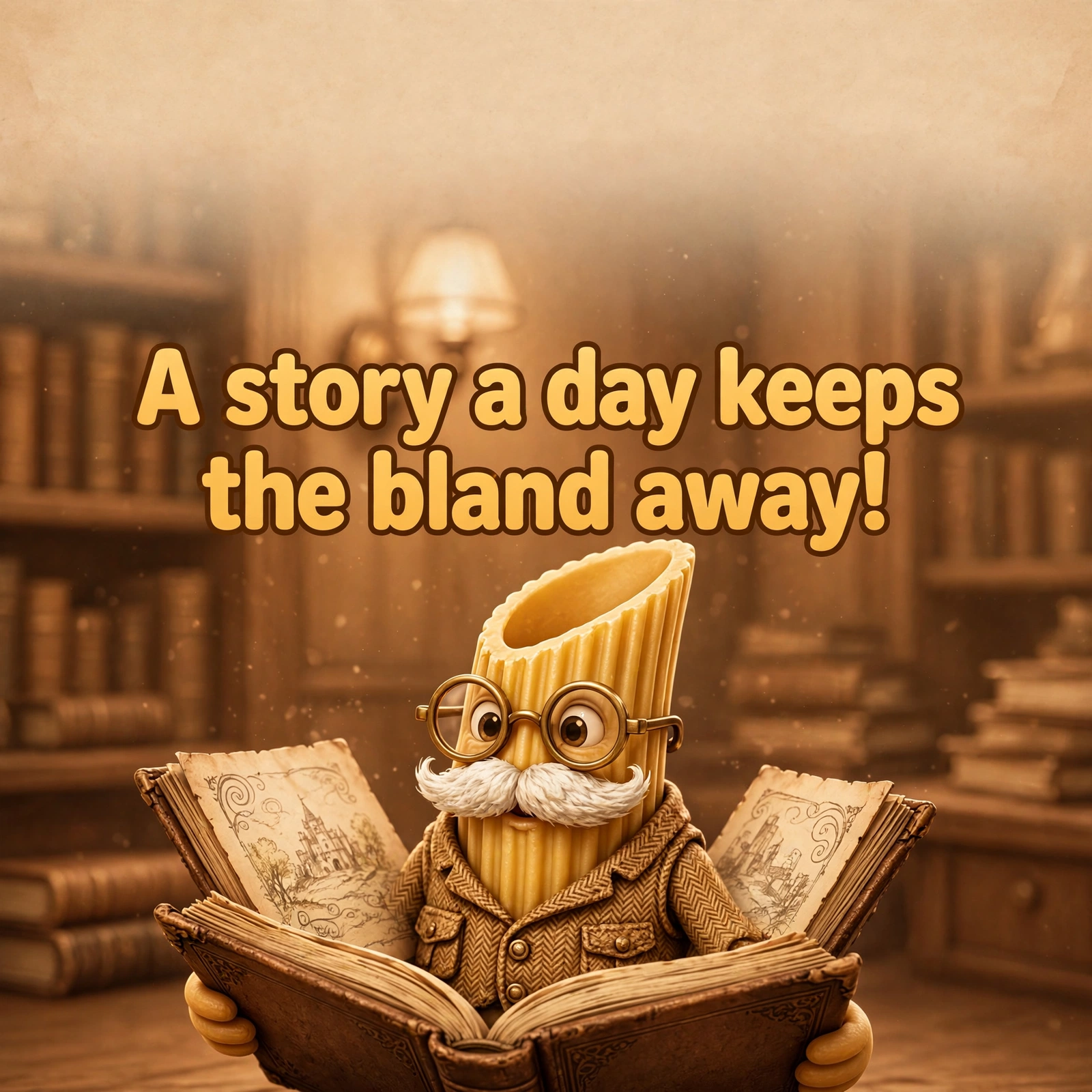 AI-generated dramatization: Uncle Penne social card — A story a day keeps the bland away!