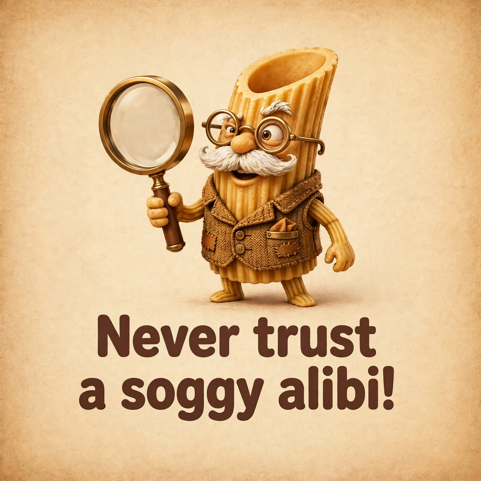 AI-generated dramatization: Uncle Penne social card — Never trust a soggy alibi!