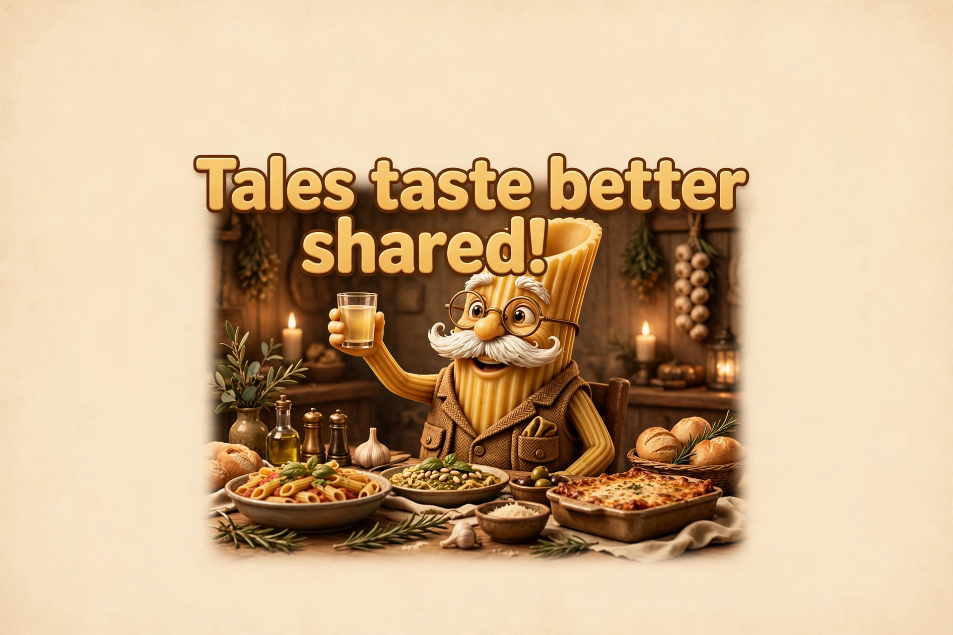AI-generated dramatization: Uncle Penne social card — Tales taste better shared!