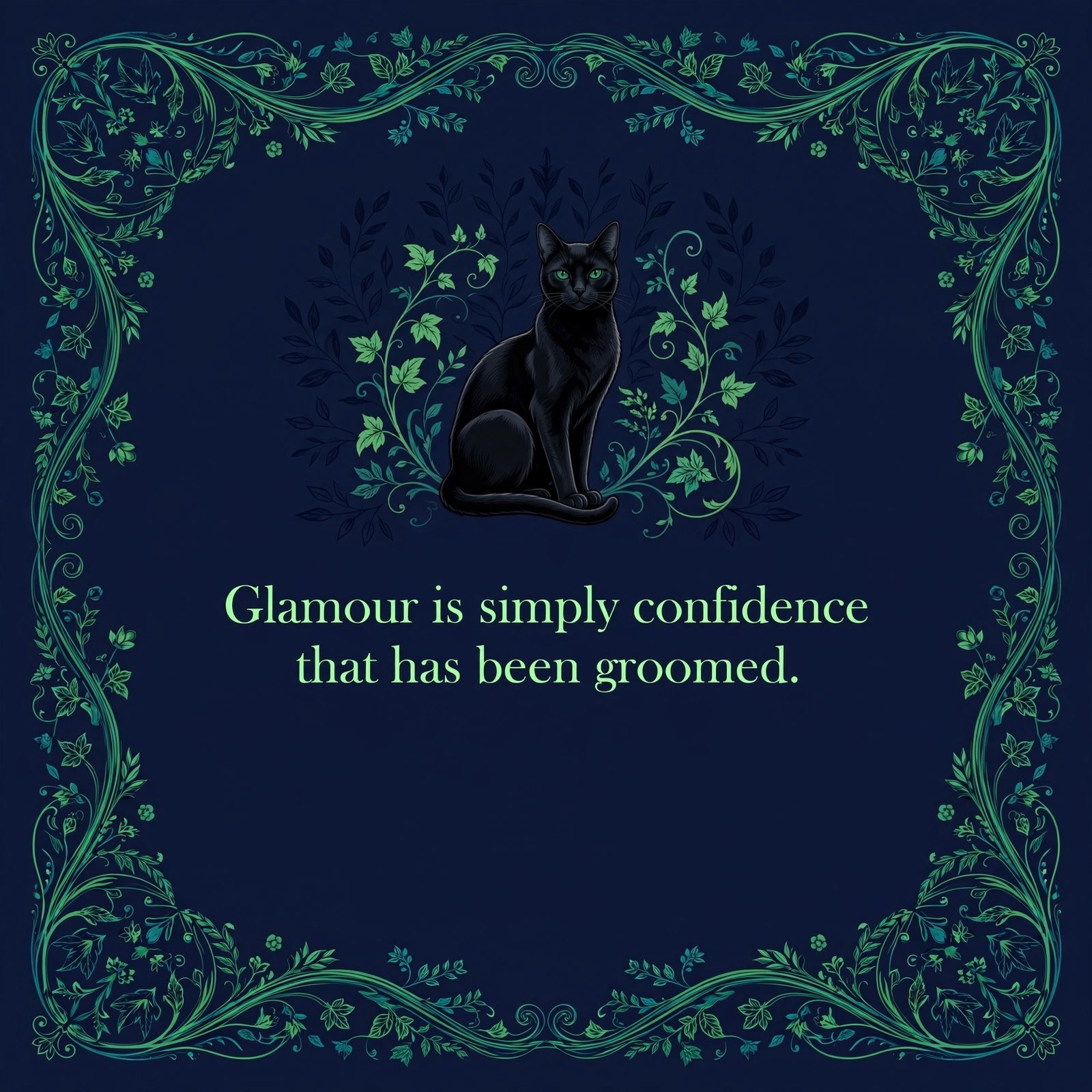 Cat Jon social card: a groomed black cat with the glamour line