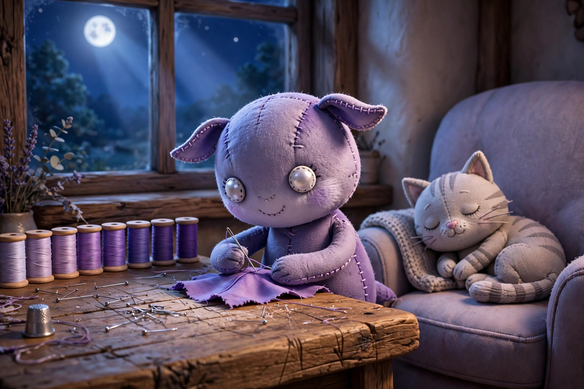 AI-generated scene art: Scene: The Moonlit Worktable