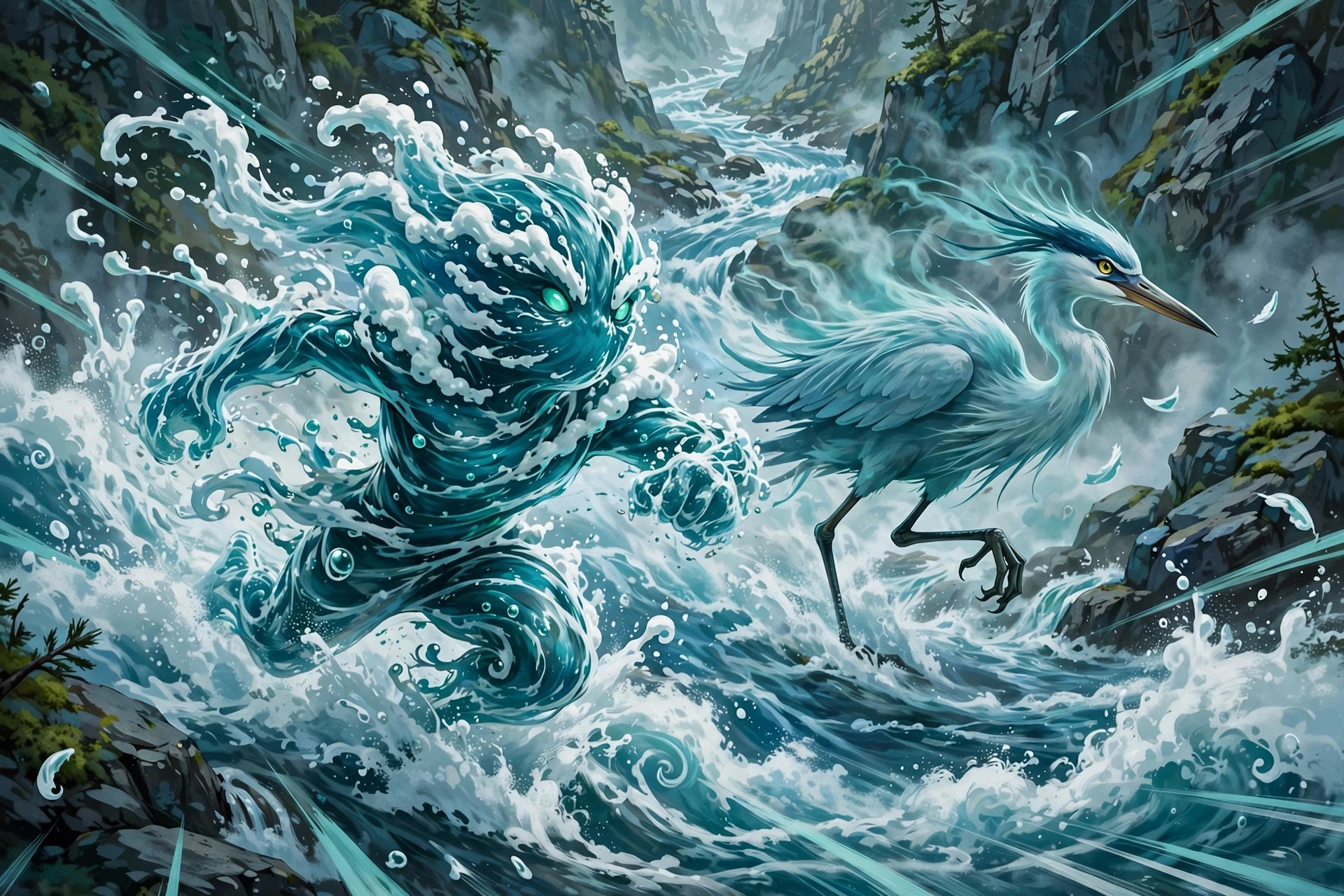 AI-generated dramatization art: Racing Captain Heron down the canyon