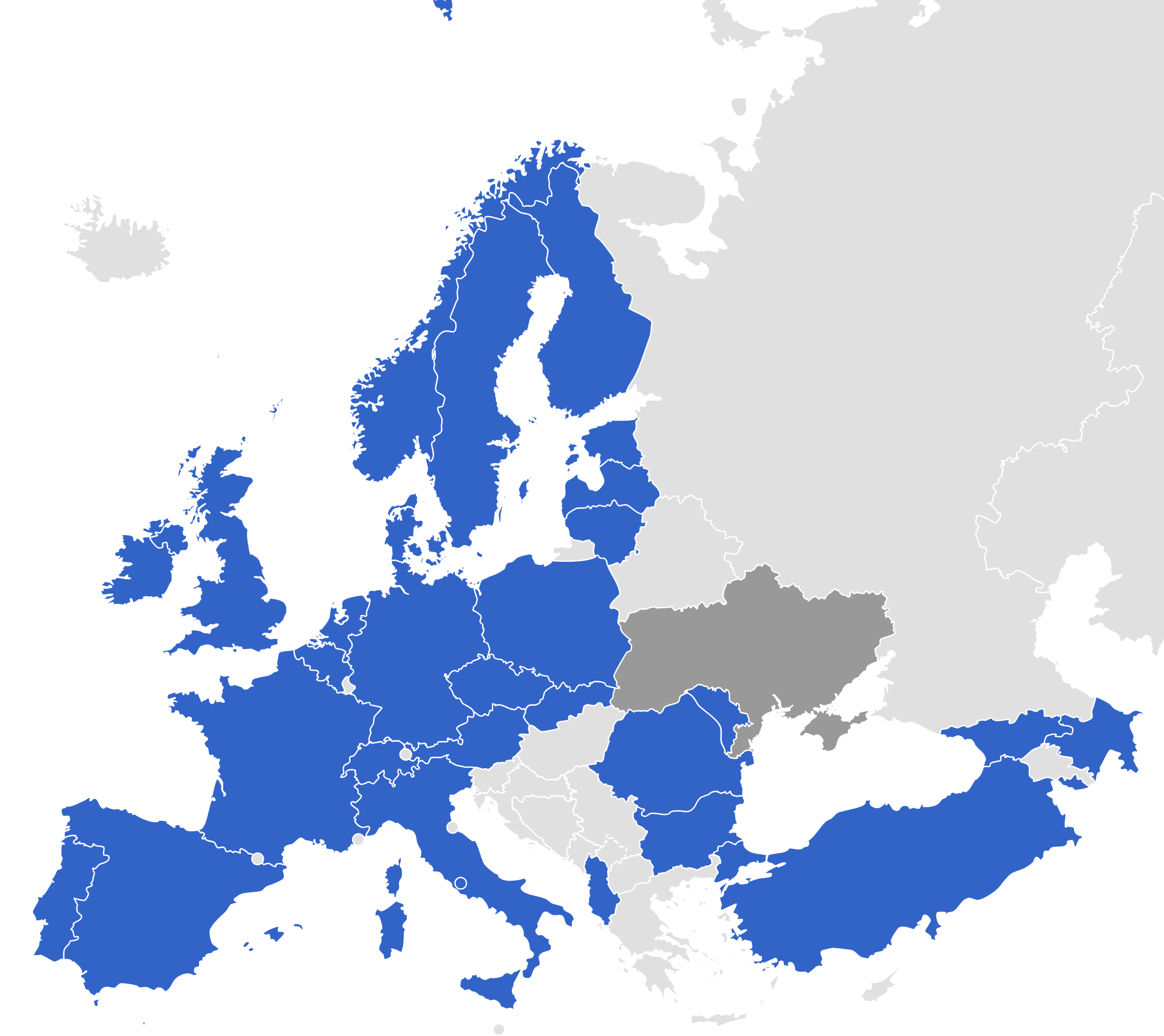 Map of European countries visited by the President of Ukraine, Volodymyr Zelenskyy