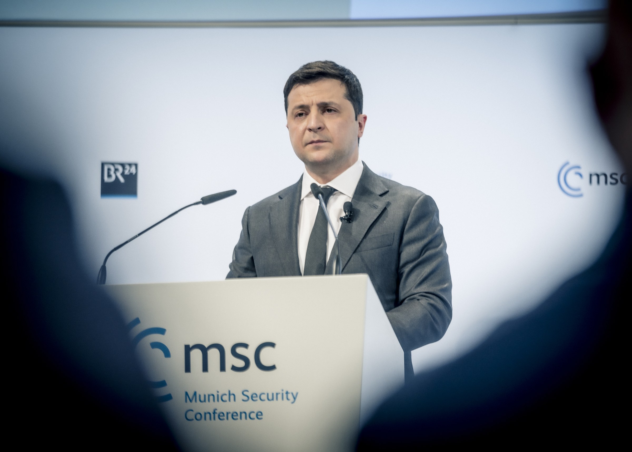 Volodymyr Zelenskyy on the main stage at the Munich Security Conference, 19 February 2022